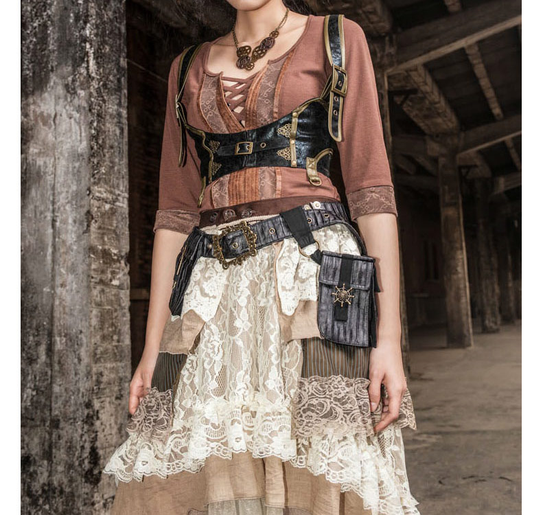 Steel Master Steampunk Váy Lolita Phụ nữ Bánh Vintage Váy Váy ren không đều - Váy chân váy midi xếp ly