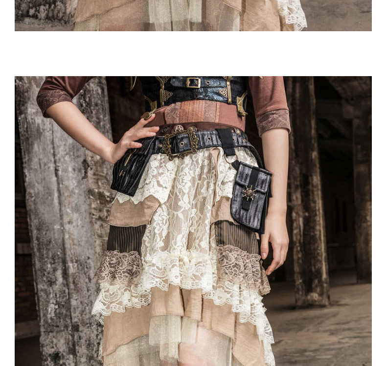 Steel Master Steampunk Váy Lolita Phụ nữ Bánh Vintage Váy Váy ren không đều - Váy chân váy midi xếp ly