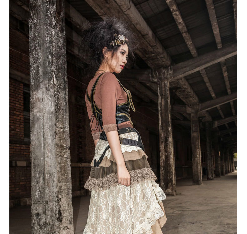 Steel Master Steampunk Váy Lolita Phụ nữ Bánh Vintage Váy Váy ren không đều - Váy chân váy midi xếp ly