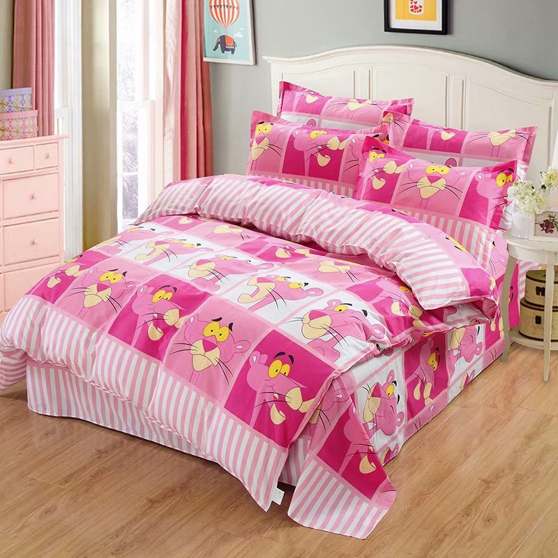 Pink Leopard quilt cover cotton 1.5m quilt phim hoạt hình gối đơn mảnh trẻ em ký túc xá chăn sinh viên mèo Katie mèo chăn phao cao cấp	