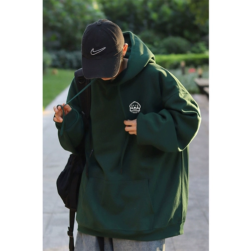 Осенняя утепленная бордовая толстовка с капюшоном, куртка, оверсайз, в американском стиле