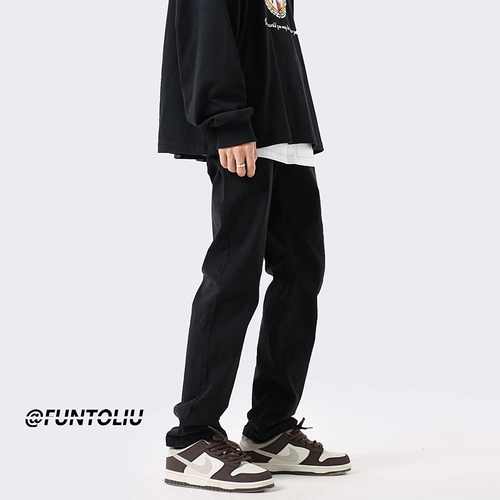 Летние тонкие черные джинсы, штаны для отдыха, свободный прямой крой, в американском стиле, оверсайз