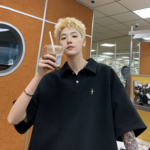 Футболка polo, летняя хлопковая однотонная рубашка, в американском стиле, высокий воротник, короткий рукав