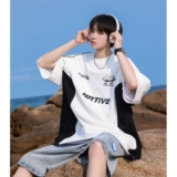 Мужская летняя футболка с коротким рукавом, 260 грамм, в американском стиле, свободный крой, большой размер, короткий рукав