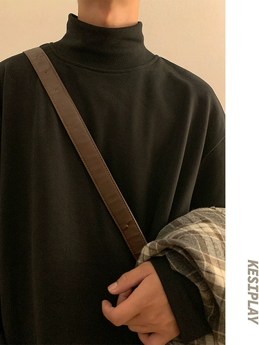 Базовая демисезонная рубашка, утепленный лонгслив для отдыха, высокий воротник, оверсайз