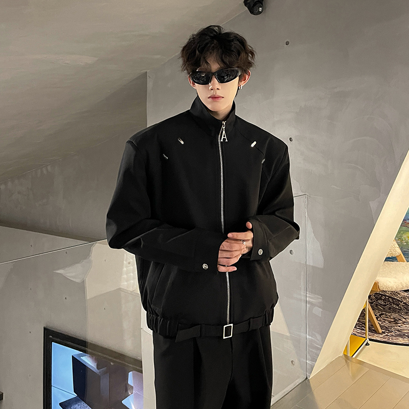 Shoulder-Padded Metal-Decorated Short Jacket for Men, 2026 Spring and Autumn New Style, Cool and Trendy Brand, Loose Casual Boxy Jacket