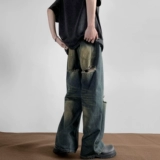 Летние тонкие ретро джинсы, штаны, повседневные брюки, в американском стиле, свободный прямой крой