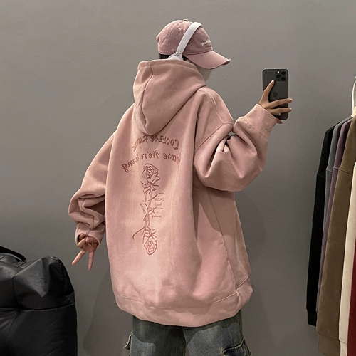 Спортивный осенний утепленный розовый балахон с капюшоном, оверсайз