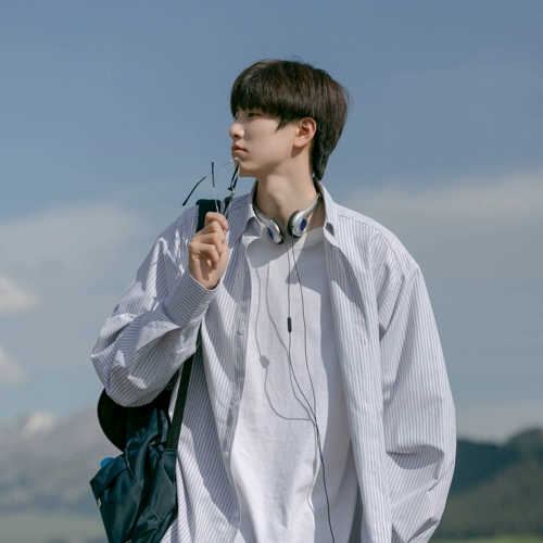 Синяя рубашка, осенняя тонкая куртка для школьников для отдыха, оверсайз