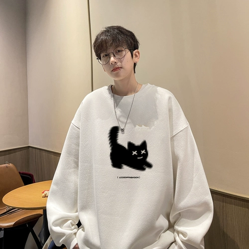 Осенний весенний лонгслив, футболка, круглый воротник, тренд сезона, в американском стиле, оверсайз