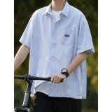 Синяя тонкая японская трендовая рубашка, оверсайз