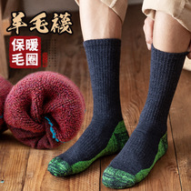 Wool socks mens midline socks winter thickened Terry warm sports stockings mens vintage plus velvet thickened tide