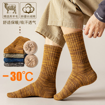Wool Socks Mens Winter Warm Thickening Anti-Chill Long Cylinder Retro Grey High Cylinder Boys Winter Silo Socks Long