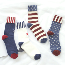 Socks womens tube socks Autumn and winter Japanese couple socks Korean mens stockings Cotton socks heaped socks thickened stripe tide