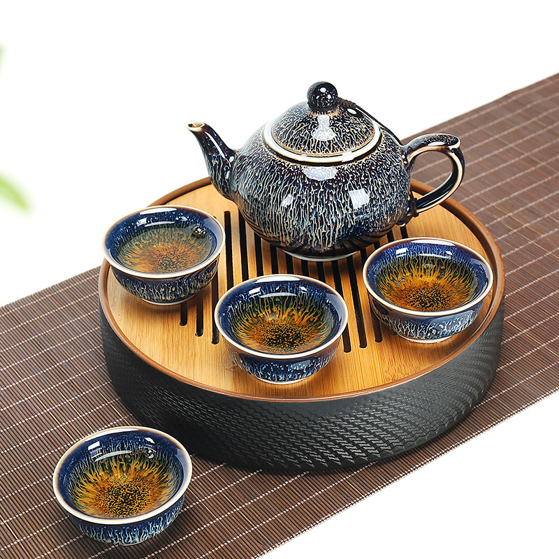 Up with ceramic tea tray with tea pot set car portable is suing travel a pot of four cups of tea bags