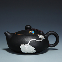 Kung Fu tea Ceramic single pot Filter tea Coarse pottery filter tea Gilt Silver Pot Japanese Tea Ceremony Black Pottery Silver Teapot