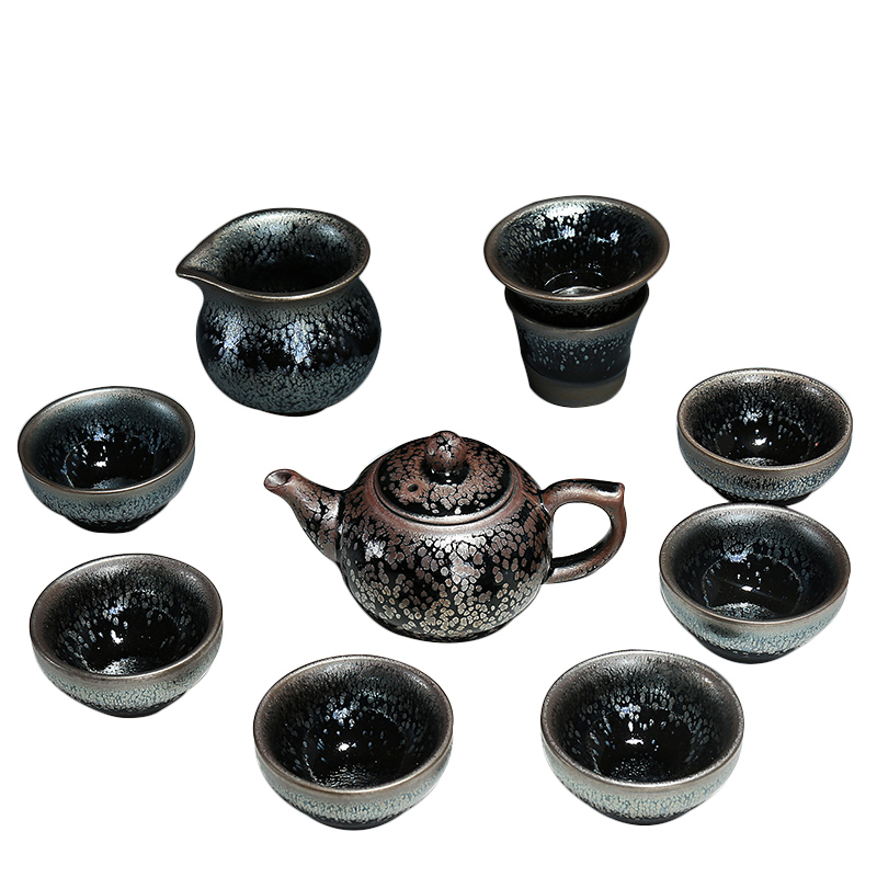 Jianyang iron tire building light tea oil drops of kung fu suit home ceramic tea set contracted tureen teapot tea cups