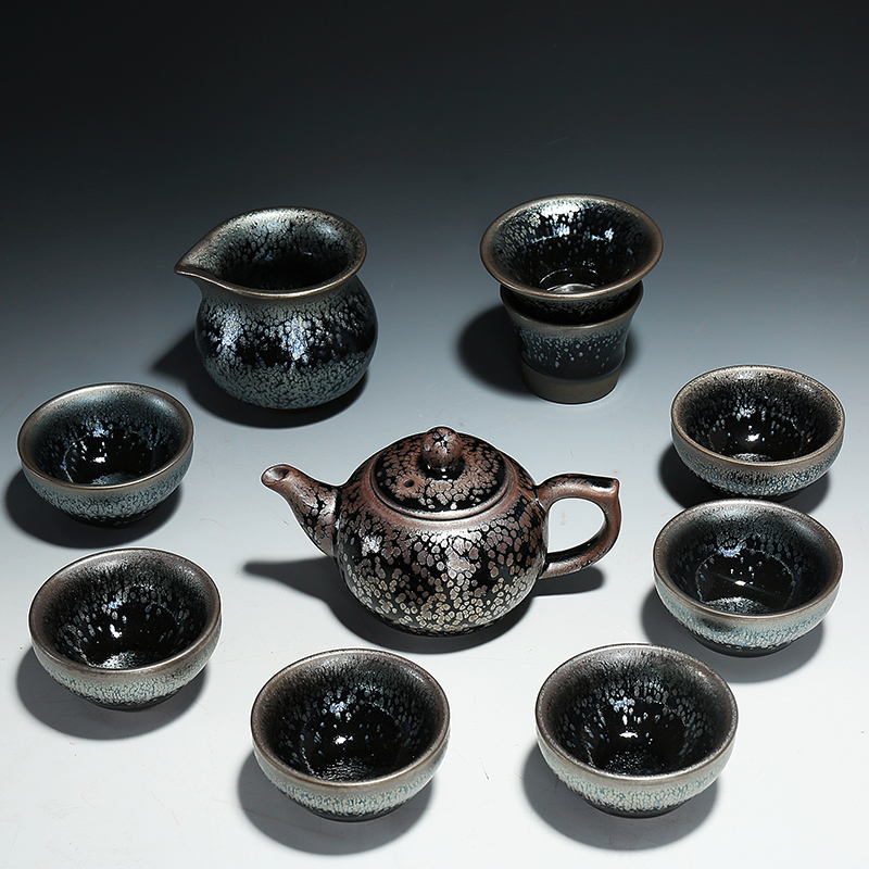 Jianyang iron tire building light tea oil drops of kung fu suit home ceramic tea set contracted tureen teapot tea cups