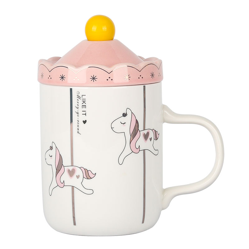 Merry - go - round cup Japanese mugs pink ceramic cup girl creative milk spoon keller around a coffee cup with cover