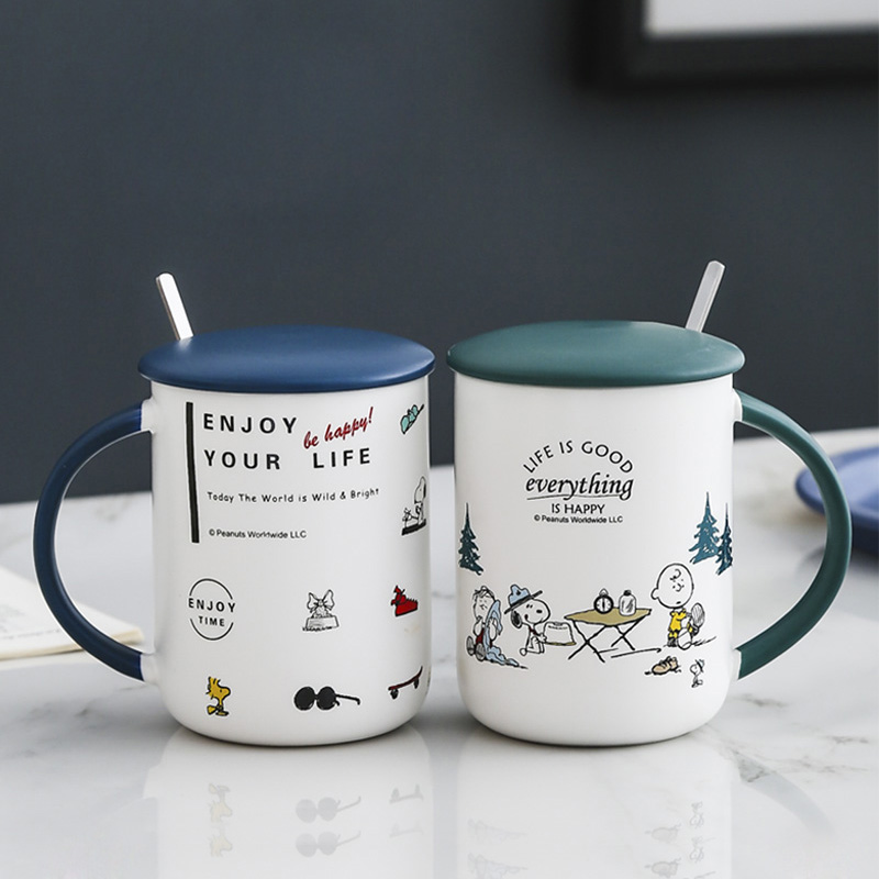 Water cup home female creative mugs and lovely move contracted trend of Japanese cups with cover of pottery and porcelain spoon