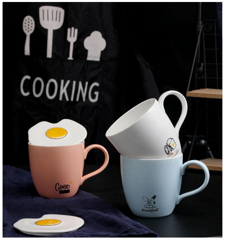 Couples cup, lovely ceramic cups with cover spoon keller creative move trend cup home breakfast coffee cup