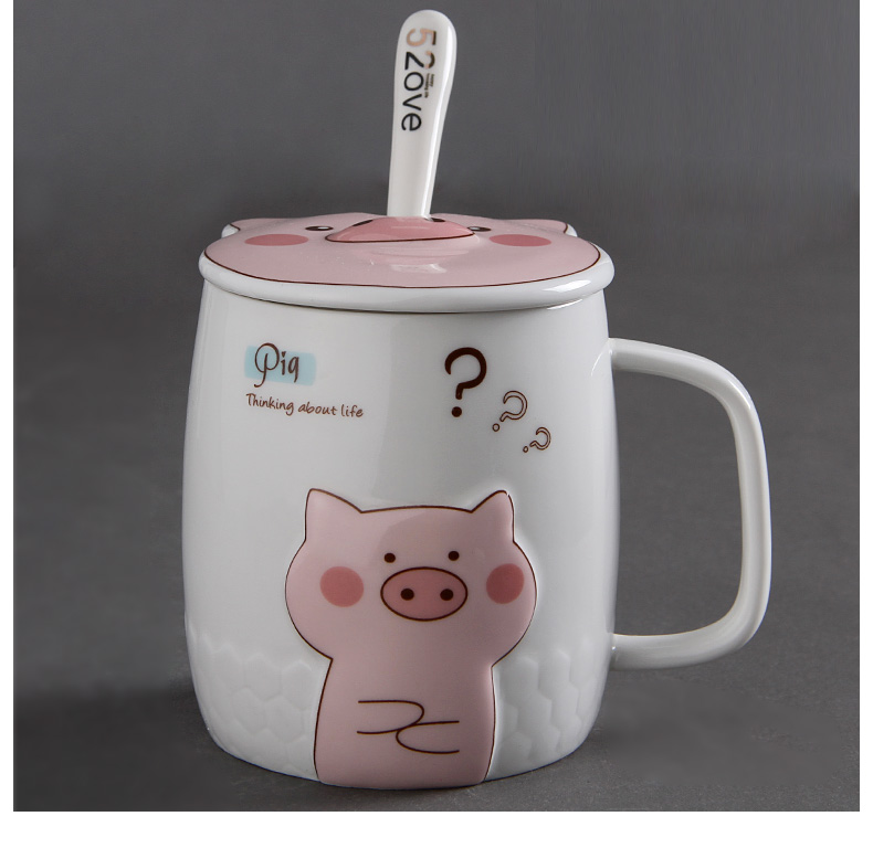 Couples cup high - capacity creative ceramic pig girl, lovely cup keller spoon home coffee cup with cover