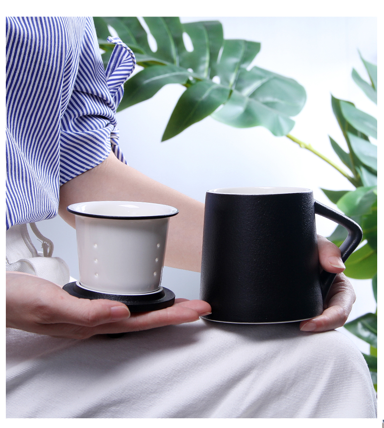 Japanese coarse pottery teacup creative retro mugs with filter with cover move office household tide every cup of tea