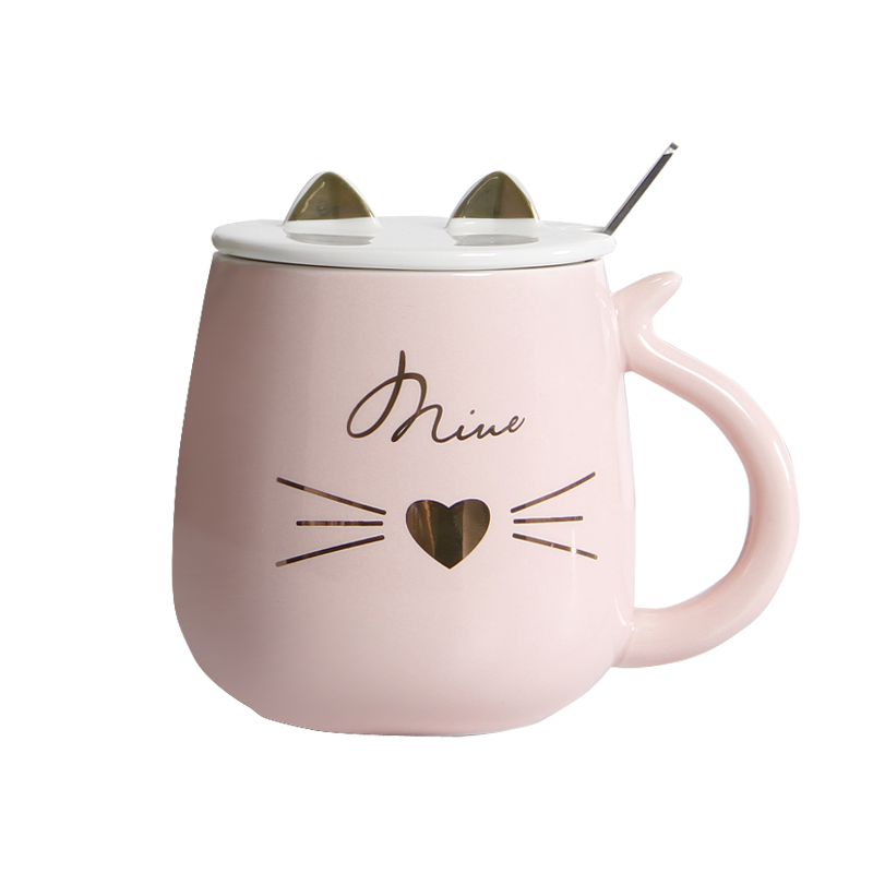 Super water of lovely cat ceramic mark cup with cover spoon girl heart coffee cup of milk for breakfast cup large capacity