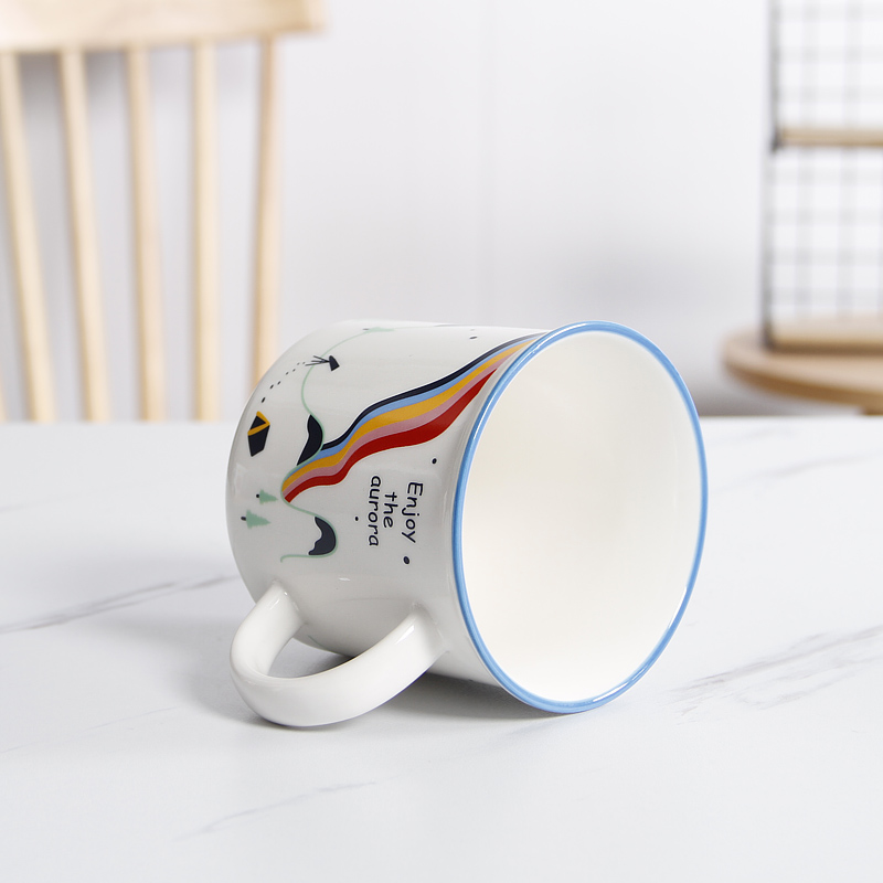 Couples high - capacity rainbow suit mark cup creative move trend ceramic coffee cup express it with a spoon