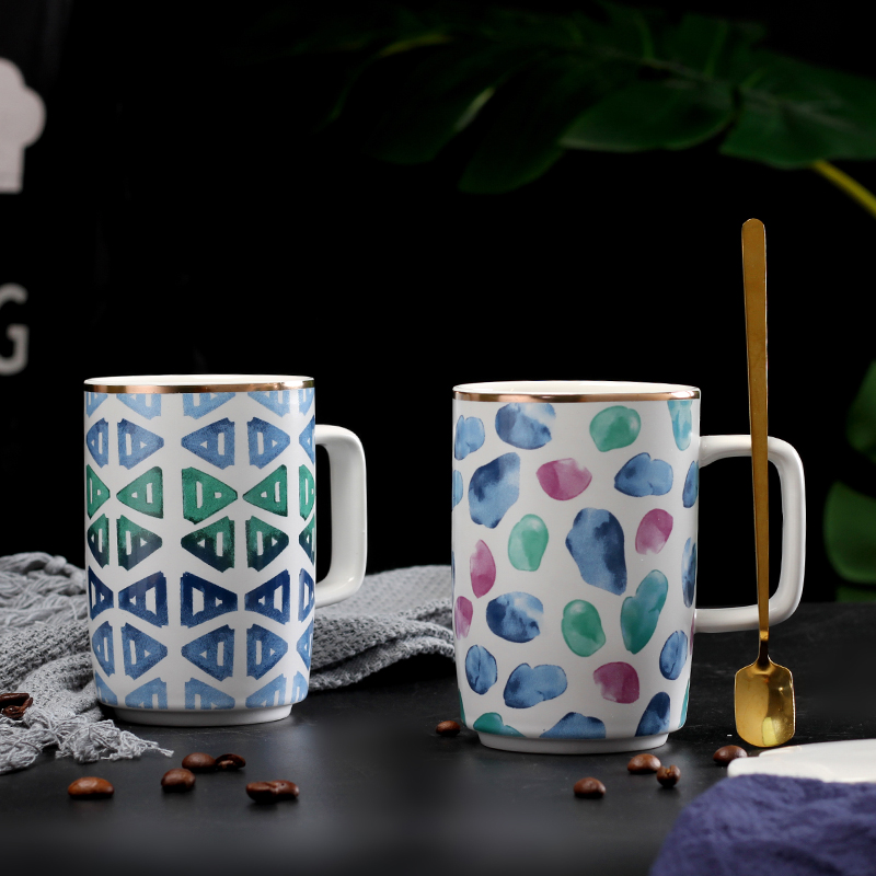 Creative move with cover glass ceramic keller spoon tide lovers ultimately responds cup home coffee cup contracted tea cups