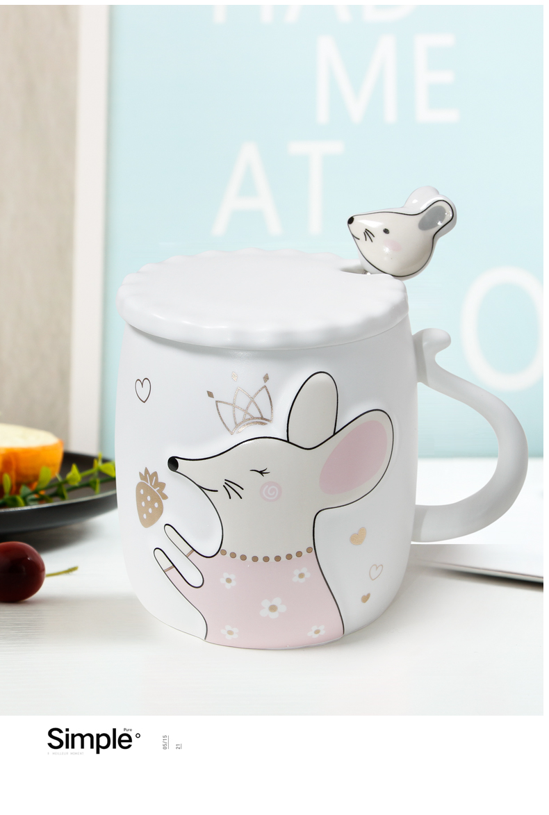 Young girl heart mouse cup Japanese household contracted super express picking cup creative ceramic keller with spoon