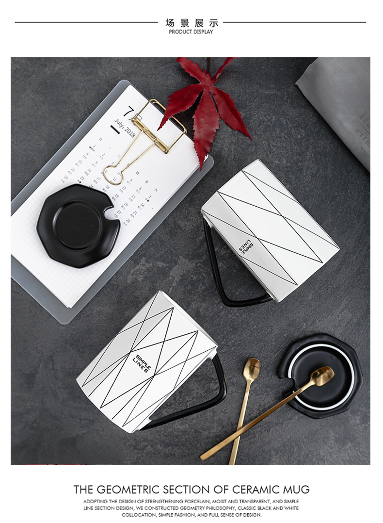 Couples ins Nordic contracted ceramic water cup individuality creative tide mark cup with cover spoon coffee cup