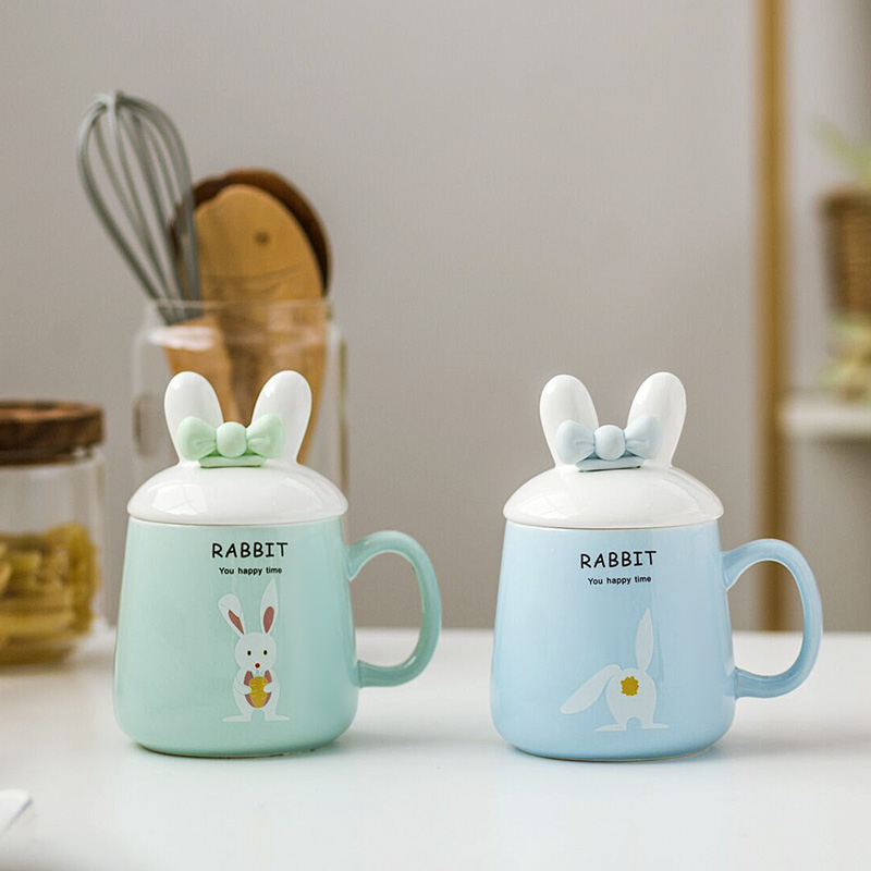 Rabbit glass ceramic cup han edition with cover spoon keller, lovely schoolgirl ultimately responds a cup of coffee cup creative trend
