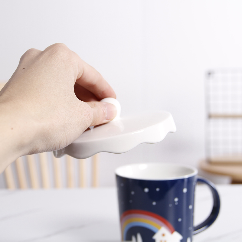 Couples high - capacity rainbow suit mark cup creative move trend ceramic coffee cup express it with a spoon