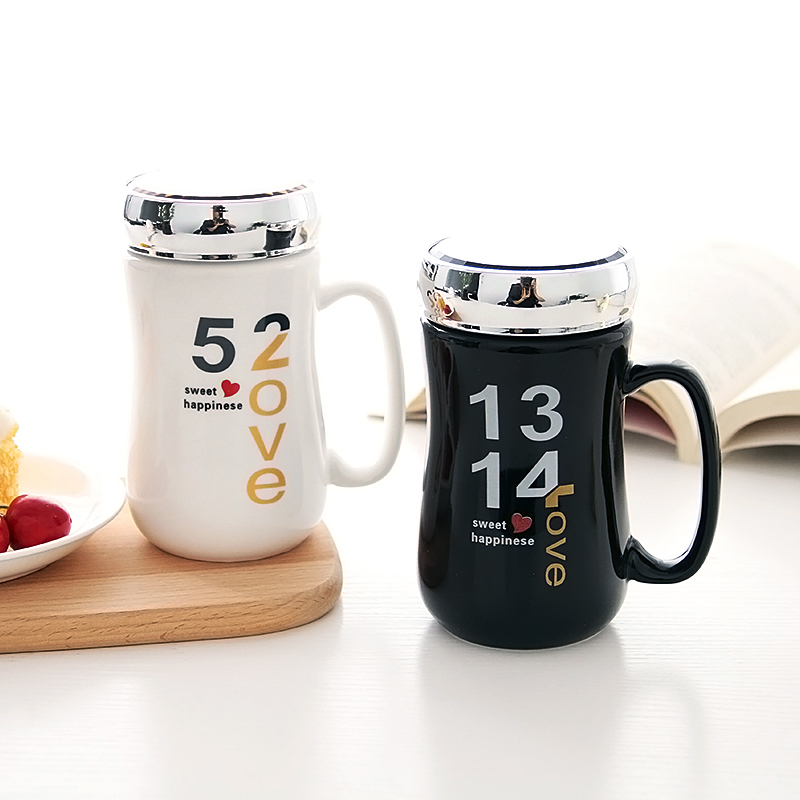 Couples ceramic cups of coffee cup a creative contracted large capacity breakfast milk cup mark cup with cover glass
