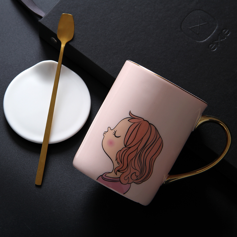 Light cup one creative key-2 luxury lovely ceramic keller with spoon home drinking a cup of milk coffee cup