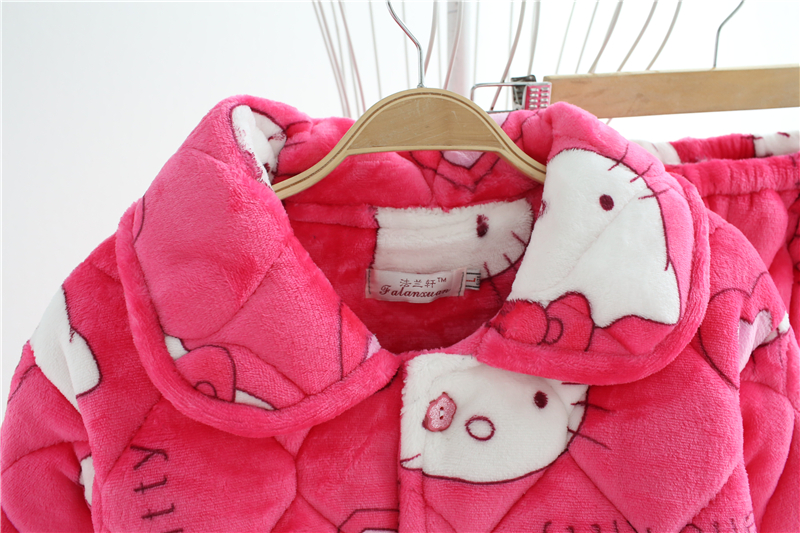 Bộ đồ ngủ dày ba lớp bông nữ phục vụ nhà áo nước nhung ấm nhung nhung pha lê cashmere phù hợp với quần cotton bộ đồ ngủ