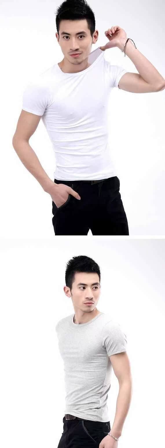 Áo thun nam cổ tròn màu trắng tinh khiết T máu nam ngắn tay áo thun cotton màu rắn áo thun cổ chữ V áo thun thủy triều áo thun nam tay ngắn đen