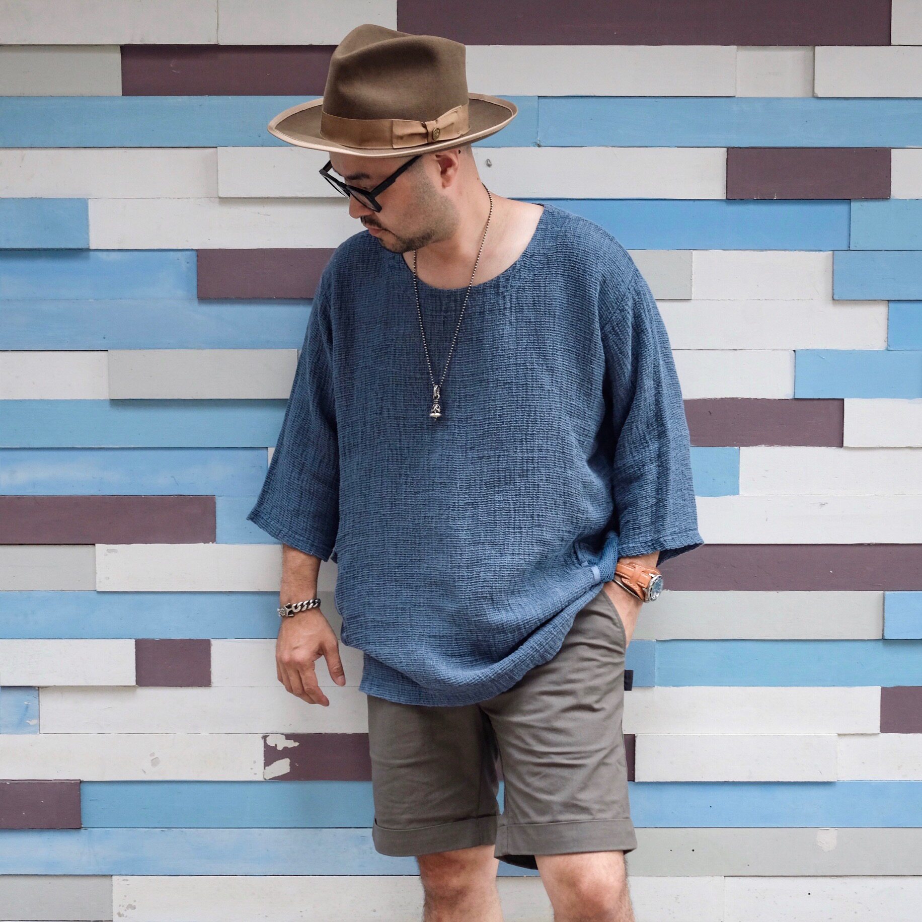 Spring and summer new Nissan GypsySons pure linen light and comfortable retro casual fisherman 5-point sleeve T-shirt