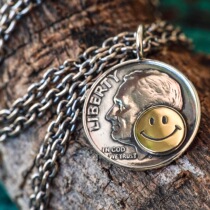 Hall-level brand North Works Sterling Silver 900 handmade 10-point Morgan Silver Coin Roosevelt Smiley Face Necklace
