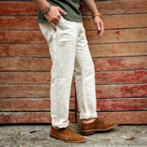 Pure COF Studio spring and summer washing light and comfortable rice White slim straight leg trousers