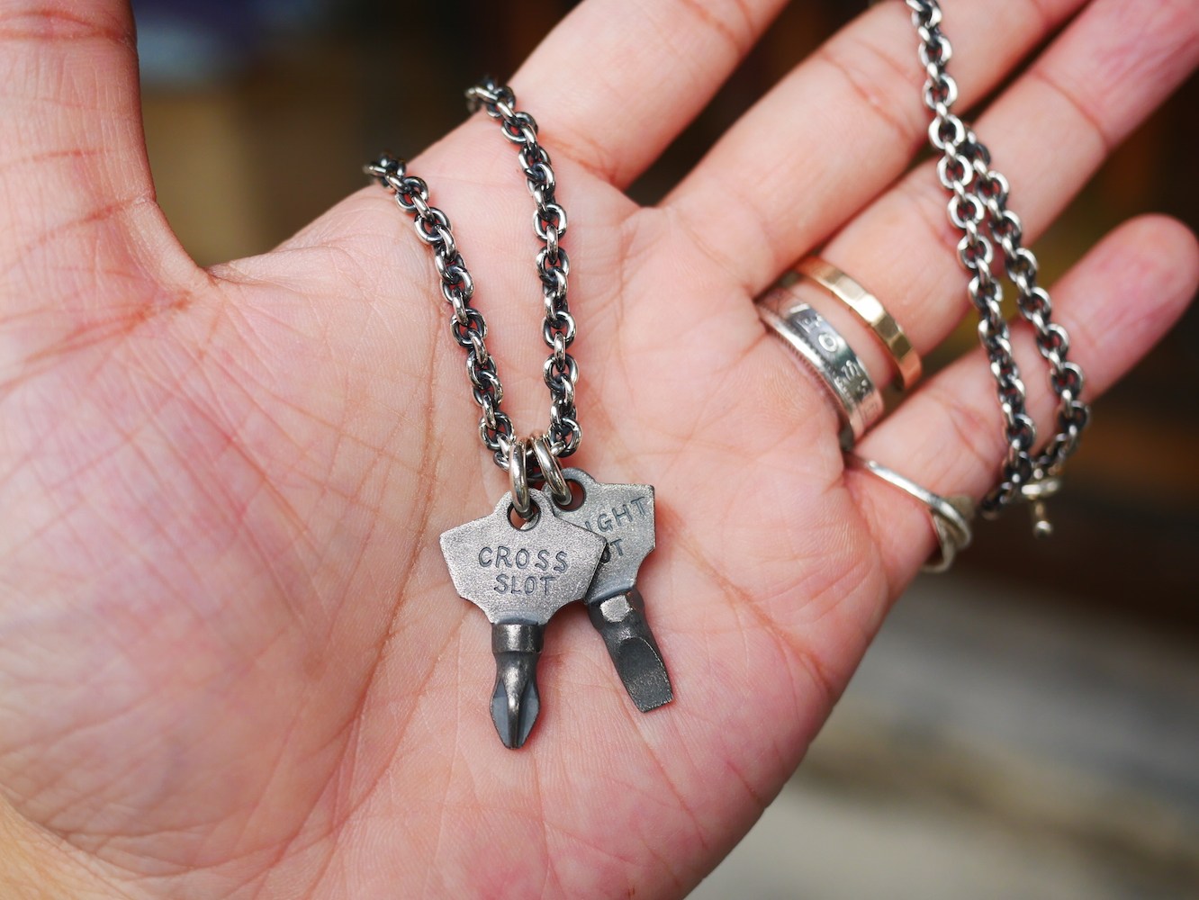 Japanese artisan craftsmanship Jango 925 silver flat mouth cross screwdriver pendant fun little things