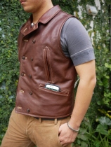 New appearance (TENJIN WORKS)AV01 Tochigi multi-fat cow leather double-breasted vest