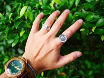 NORTH WORKS Japanese hand made silver coin Smiley Smiley Smile Hippy ring