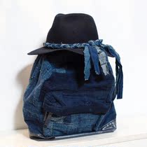  Japanese craft KUON BORO ragged ancient cloth blue dyed old cloth handmade retro backpack