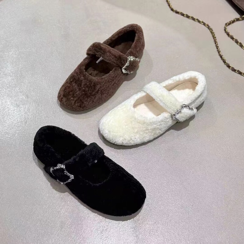 2026 Autumn New Lamb Wool Plush Buckle Casual Flat Shoes Mary Jane Shoes for Women