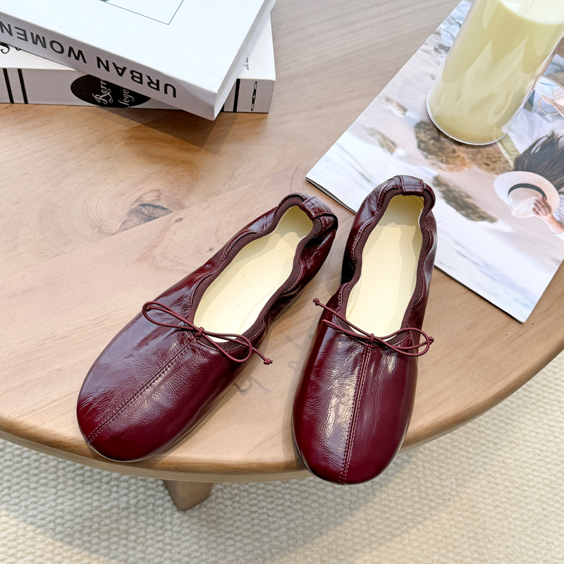 2026 New Style First Layer Cowhide French Bow Round-Toe Shallow Ballet Shoes Women's Casual Flat Shoes Granny Shoes 2026 New Style First Layer Cowhide French Bow Round-Toe Shallow Ballet Shoes Women's Casual Flat Shoes Granny Shoes