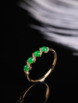 Dazzling 18K gold set with diamonds Myanmar high ice Yang green emerald egg face ring female row ring exquisite and wild temperament model