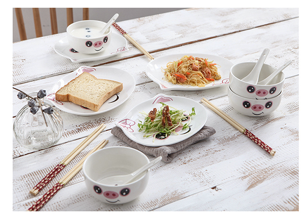 Bộ phim hoạt hình dễ thương đặt bộ đồ ăn bằng gốm sứ món ăn kết hợp bộ đồ ăn gia đình đĩa cơm bát - Đồ ăn tối khay đựng đồ ăn