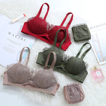 Sexy lace underwear set women without steel ring thick small chest gathered on the collection of auxiliary milk anti-sagging small bra thin